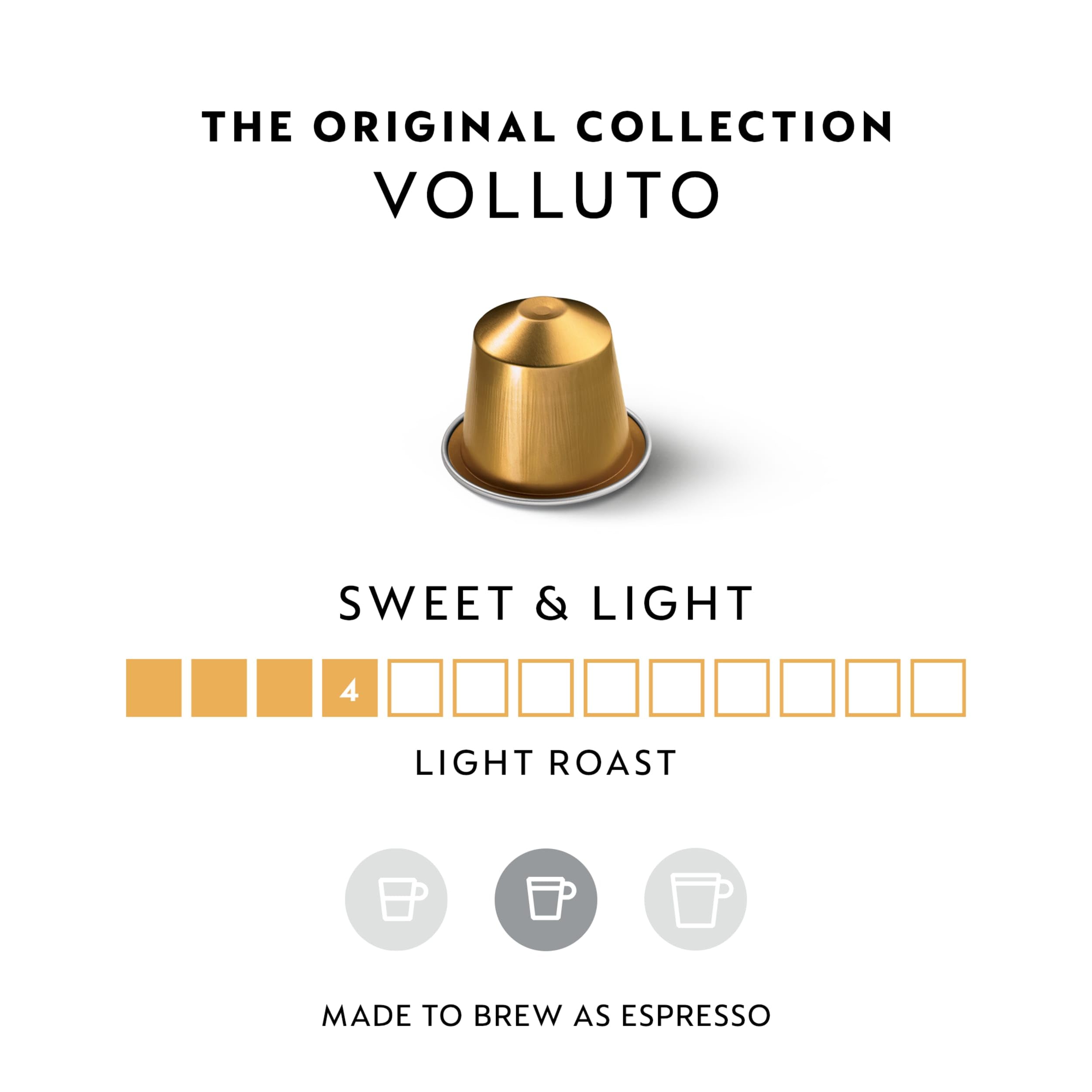 Nespresso cápsula Volluto primer plano destacando aluminio y frescura