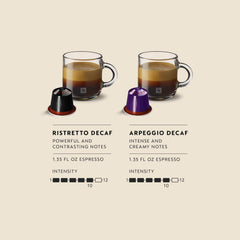 Nespresso Ristretto Decaffeinato cápsula en primer plano, intensidad visible
