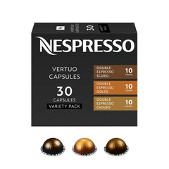 Nespresso caja frontal mostrando las 30 cápsulas y variedad de sabores