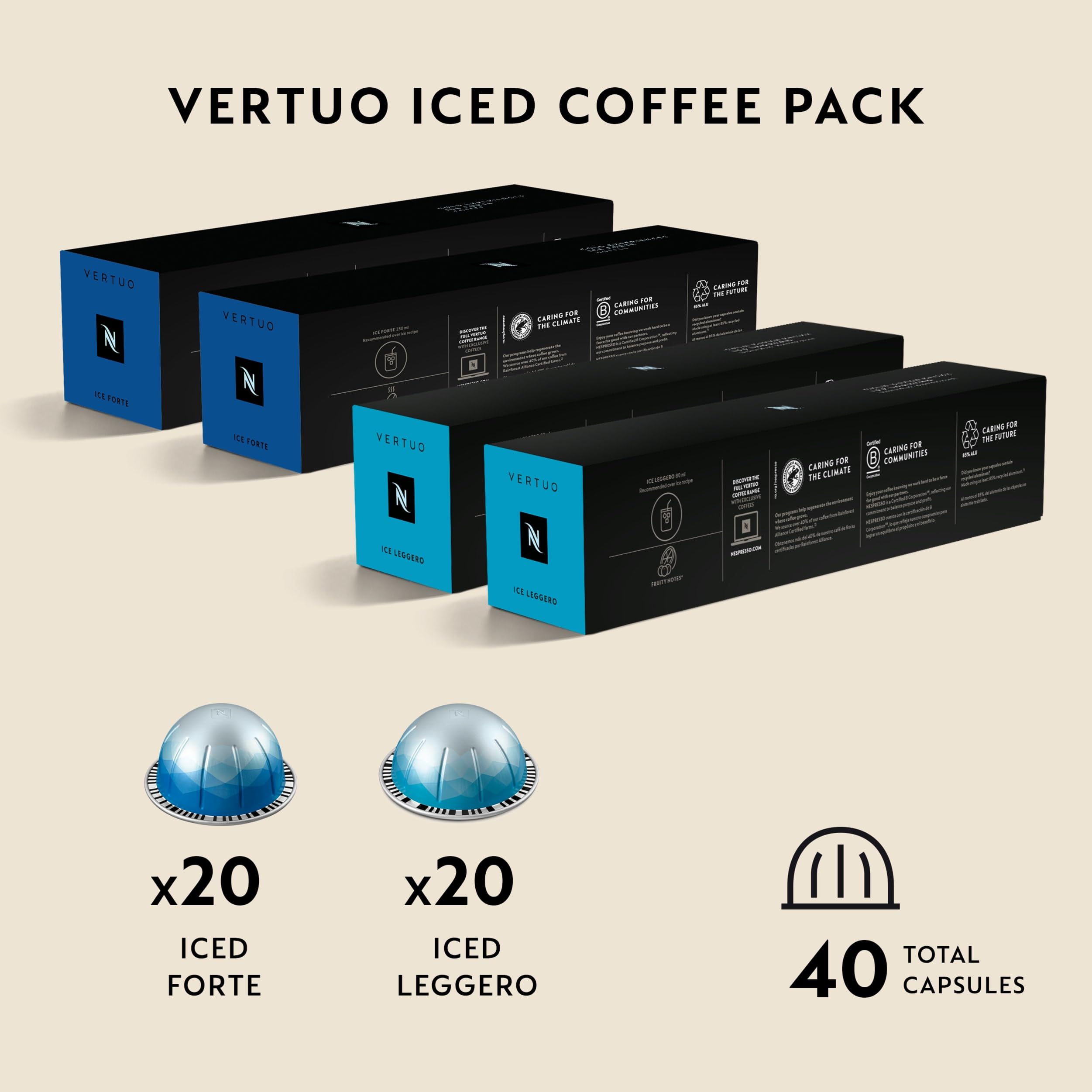 Nespresso cápsula Ice Leggero en detalle, diseñada para bebidas frías delicadas