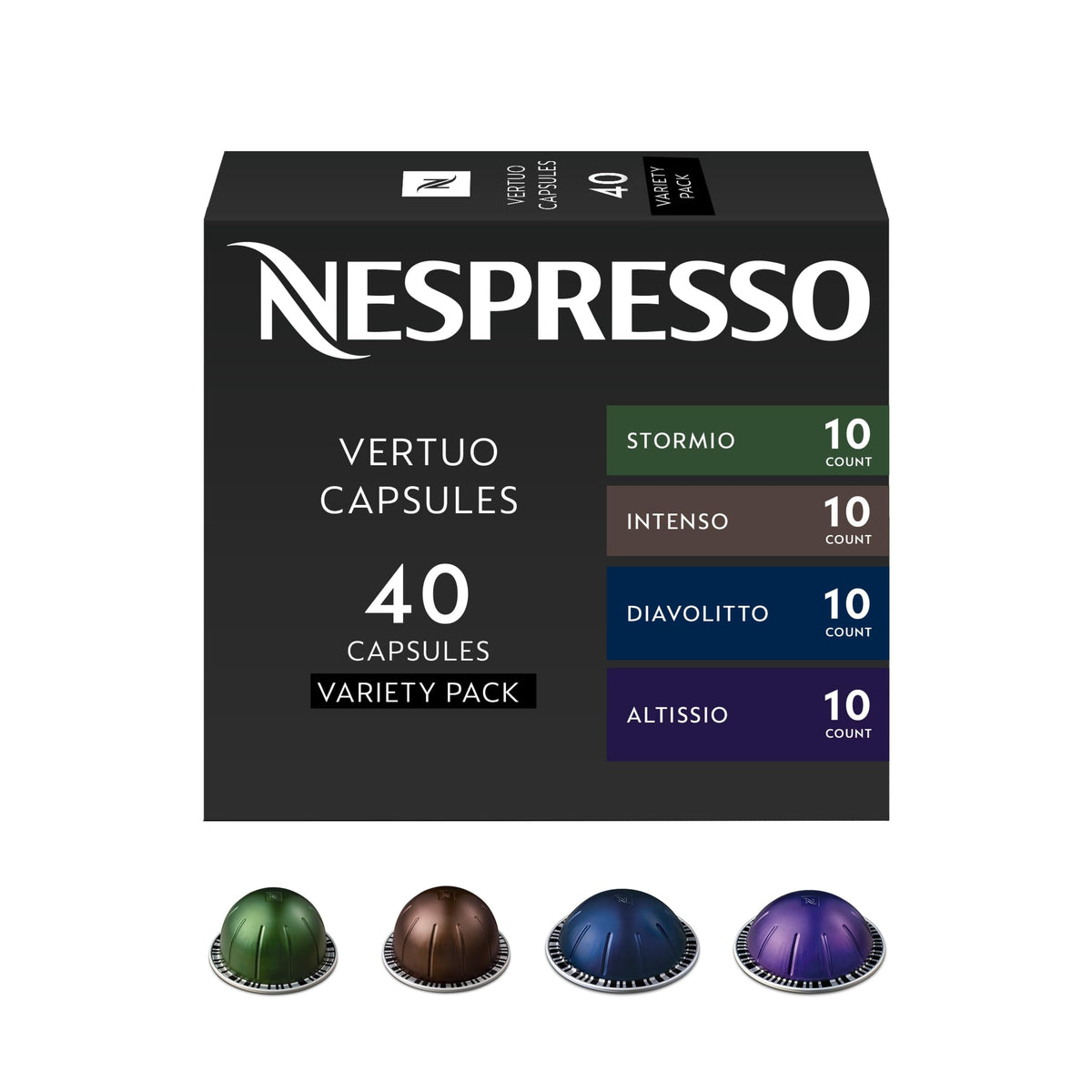 Nespresso pack frontal mostrando las 40 cápsulas y la variedad para probar