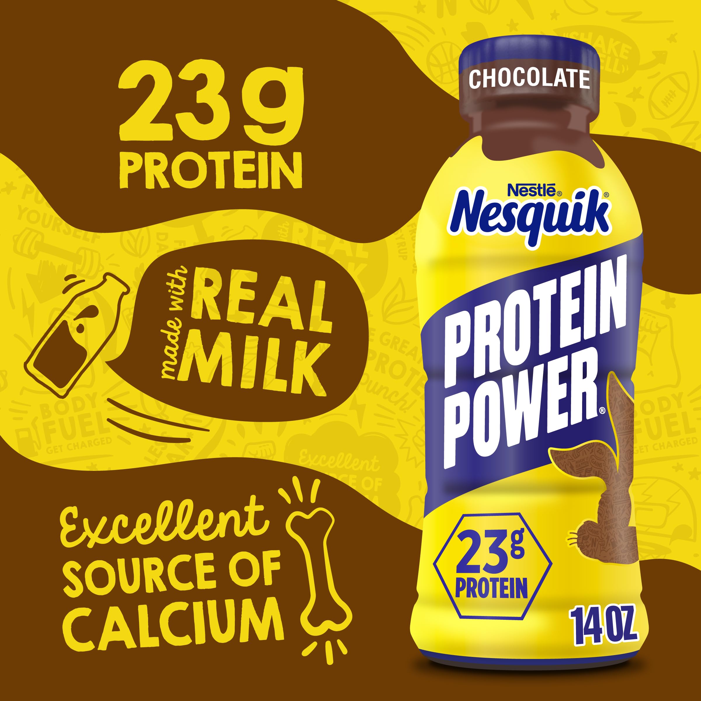 Nesquik bebida en uso junto a equipo de gimnasio para recuperación