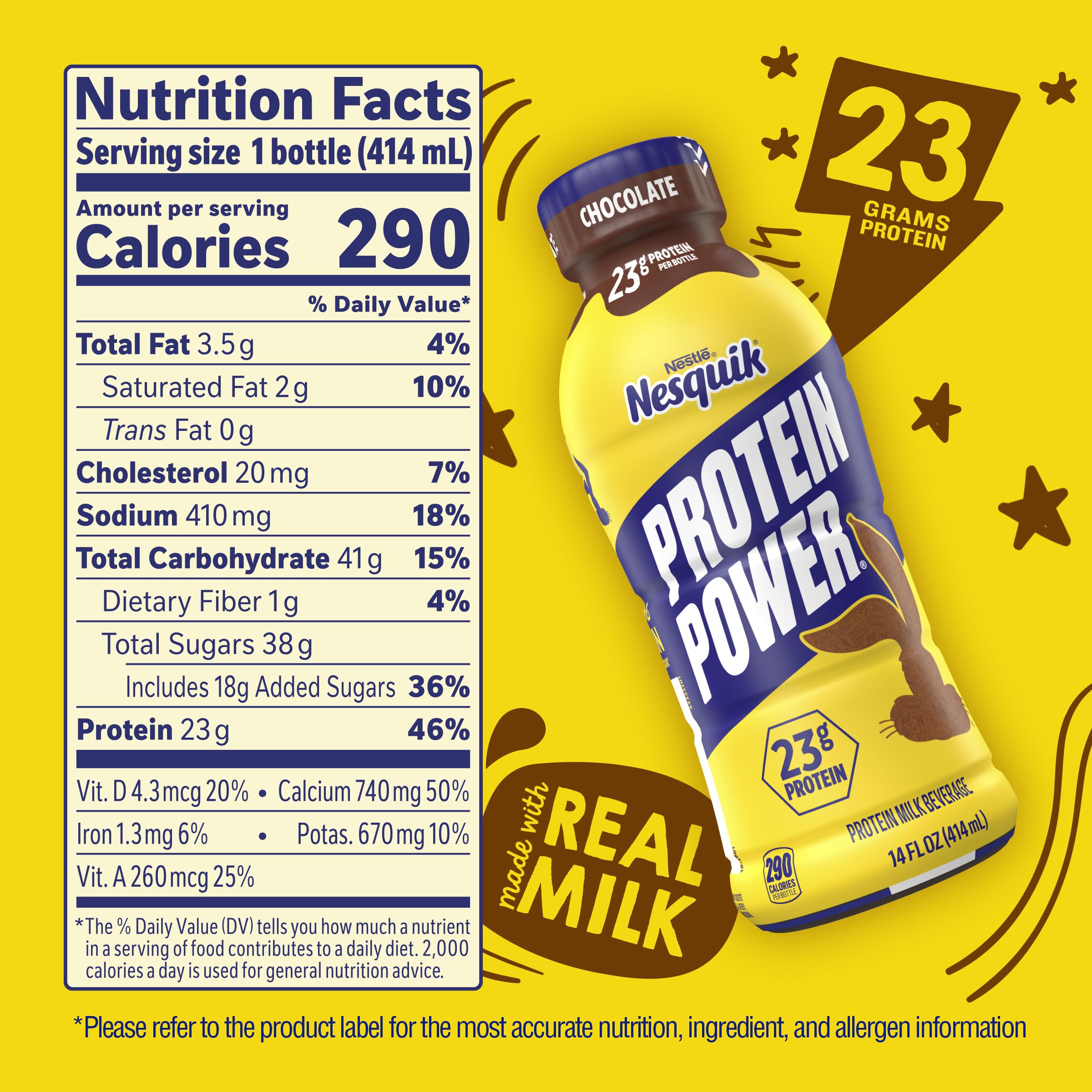 Nesquik etiqueta nutricional visible con información de proteínas