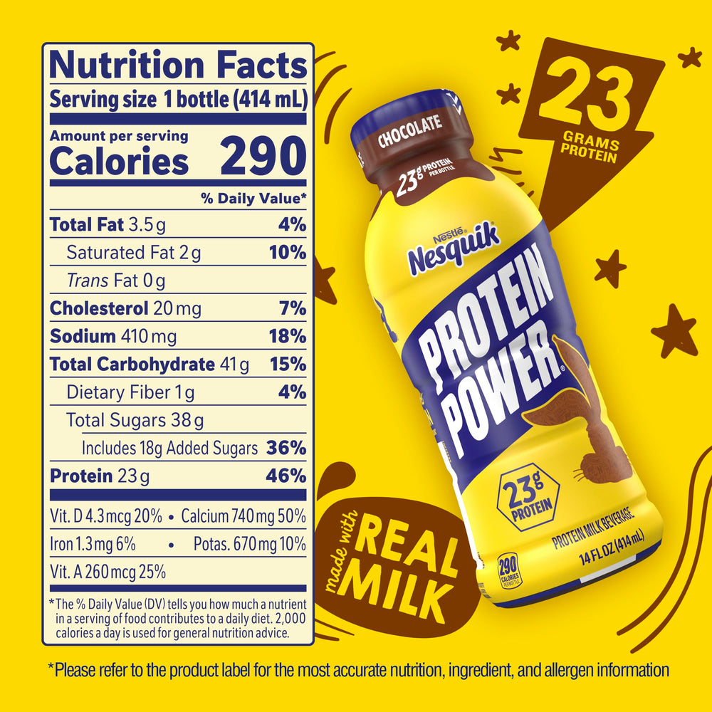 Nesquik etiqueta nutricional visible con información de proteínas