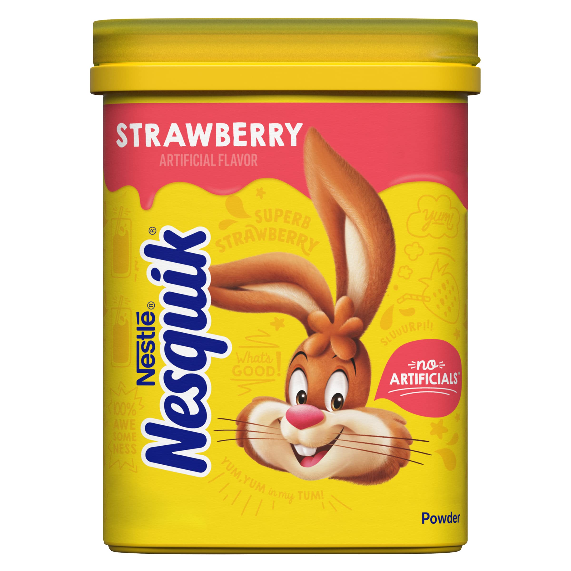 Nesquik envase frontal de fresa mostrando diseño y tamaño del producto