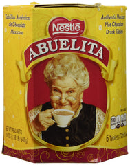 Nestlé Abuelita empaque frontal que muestra 6 tabletas con fácil identificación de sabor