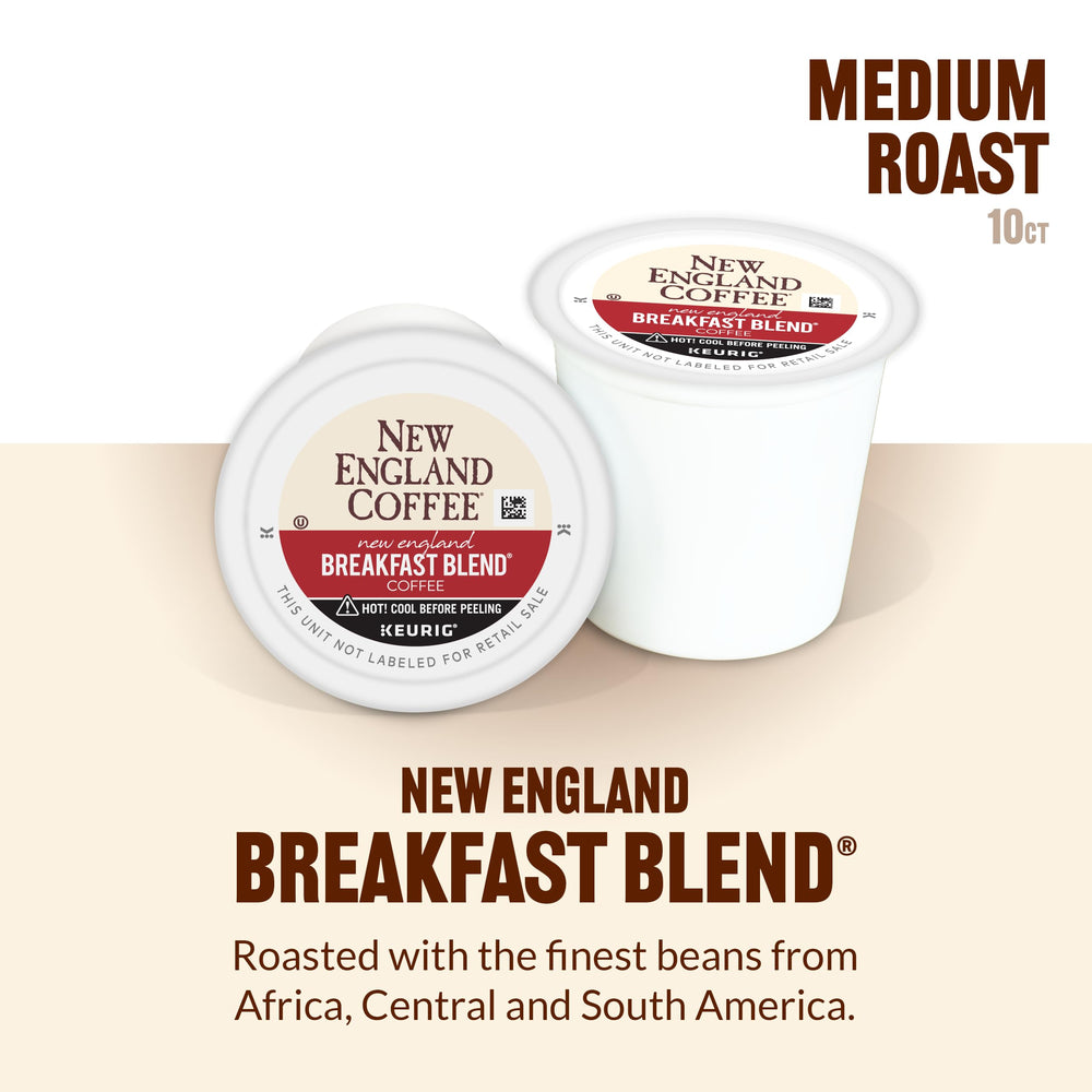 New England Coffee cápsula junto a regla para comparar tamaño y conveniencia