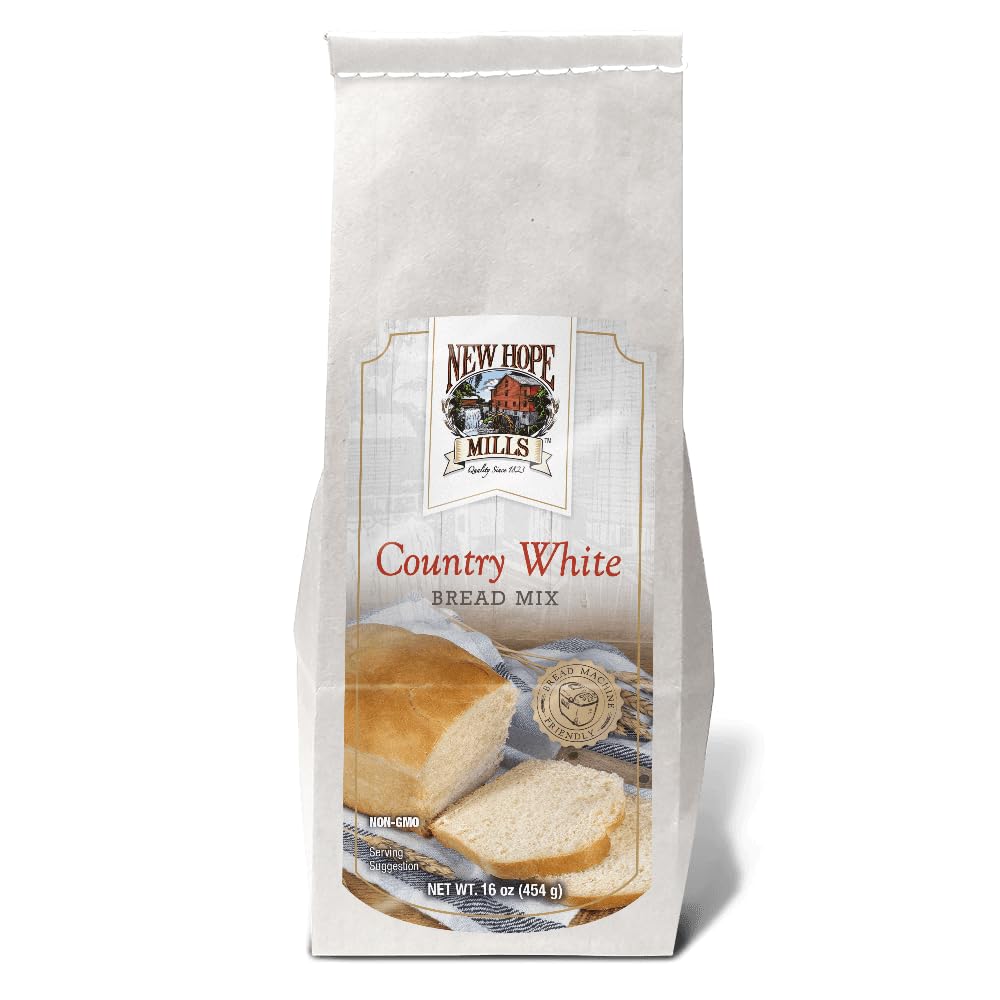 New Hope Mills envase frontal de Country White Bread Mix mostrando etiqueta clara y fácil uso