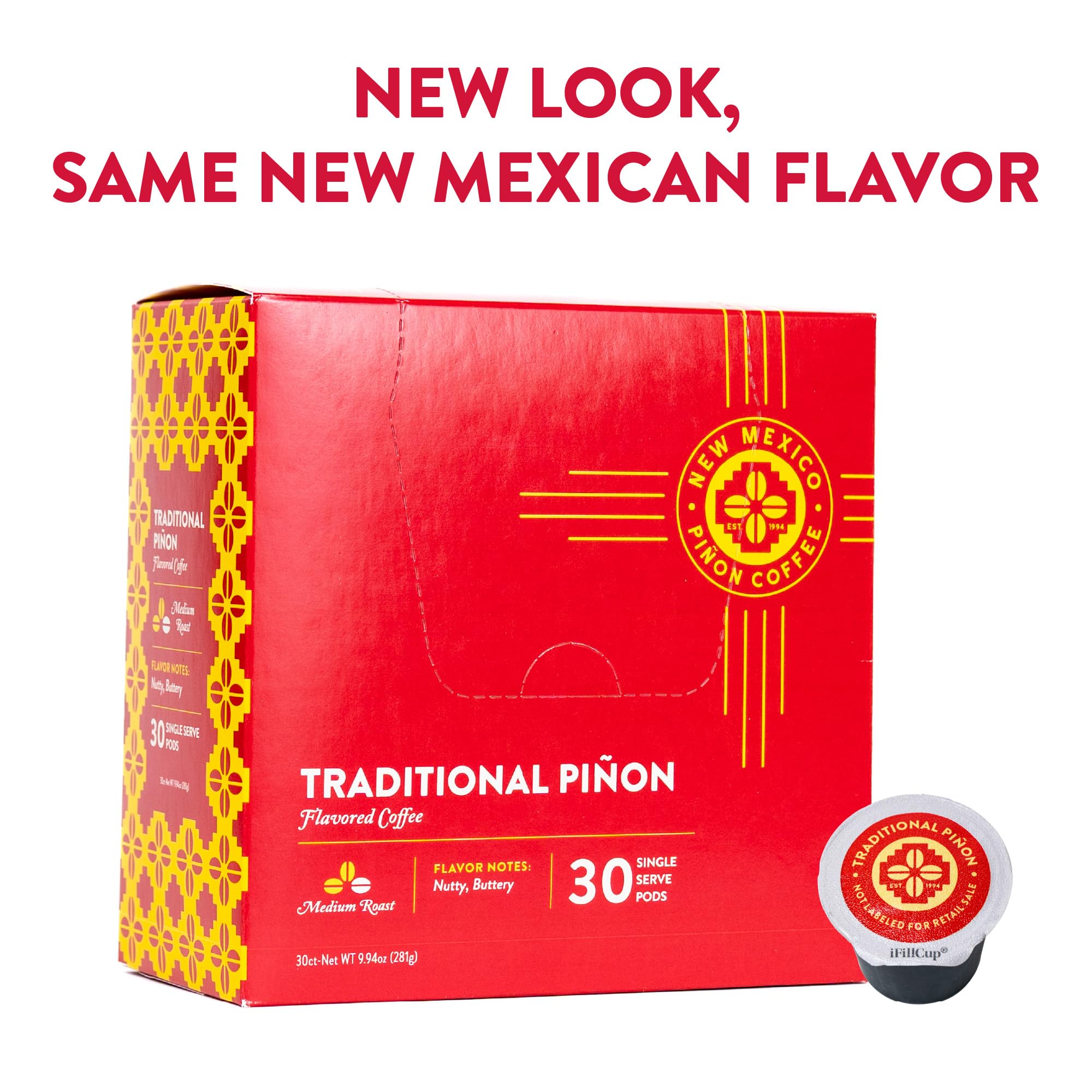 New Mexico Piñon etiqueta con ingredientes destacando 100% Arabica beneficio transparencia