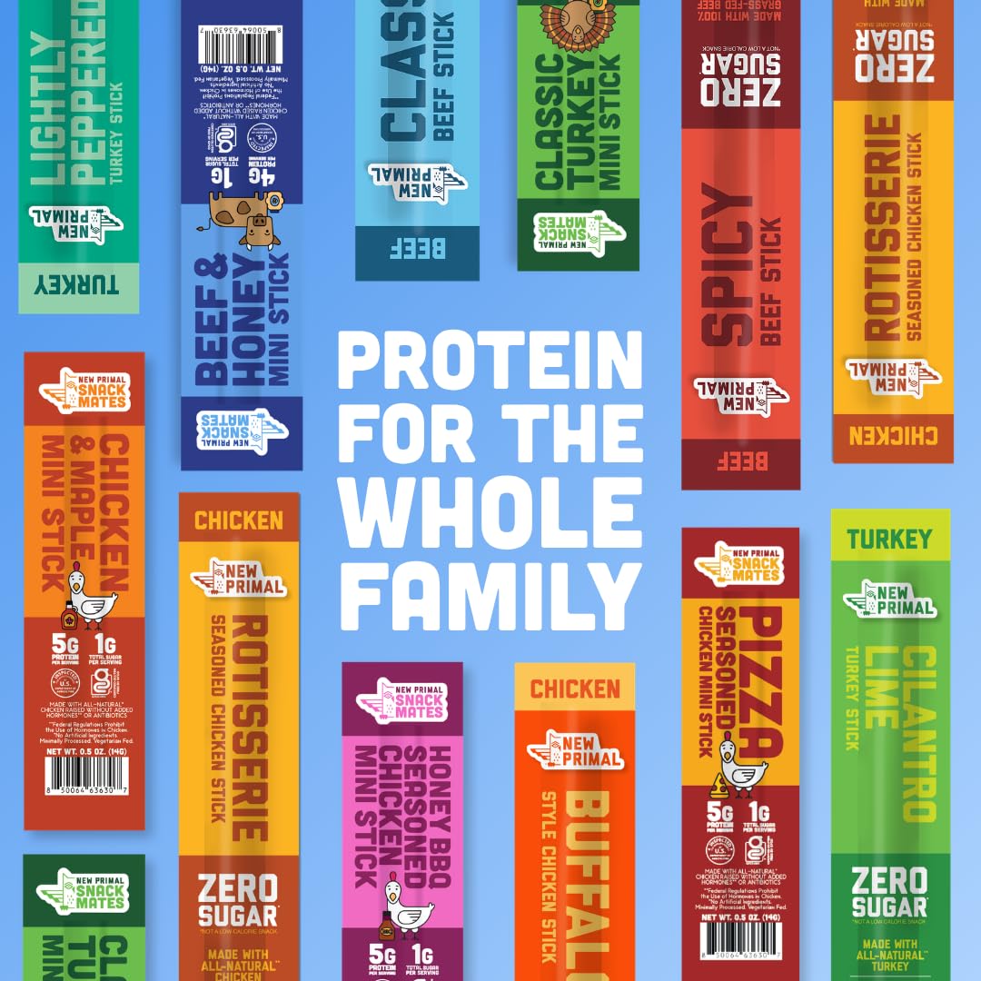 New Primal etiqueta nutricional legible, muestra proteína y cero azúcar