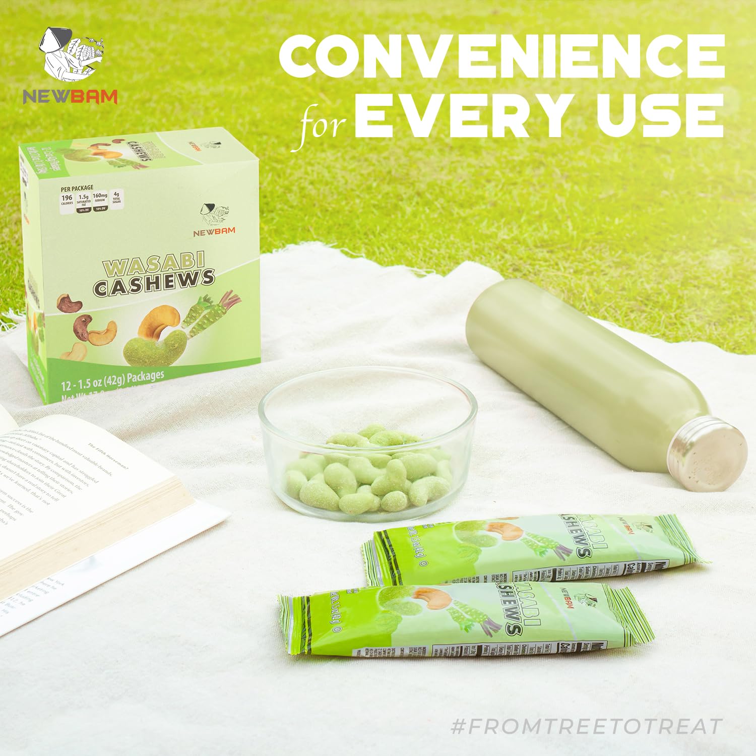 NEWBAM escena estilo de vida persona disfrutando snack en viaje energético