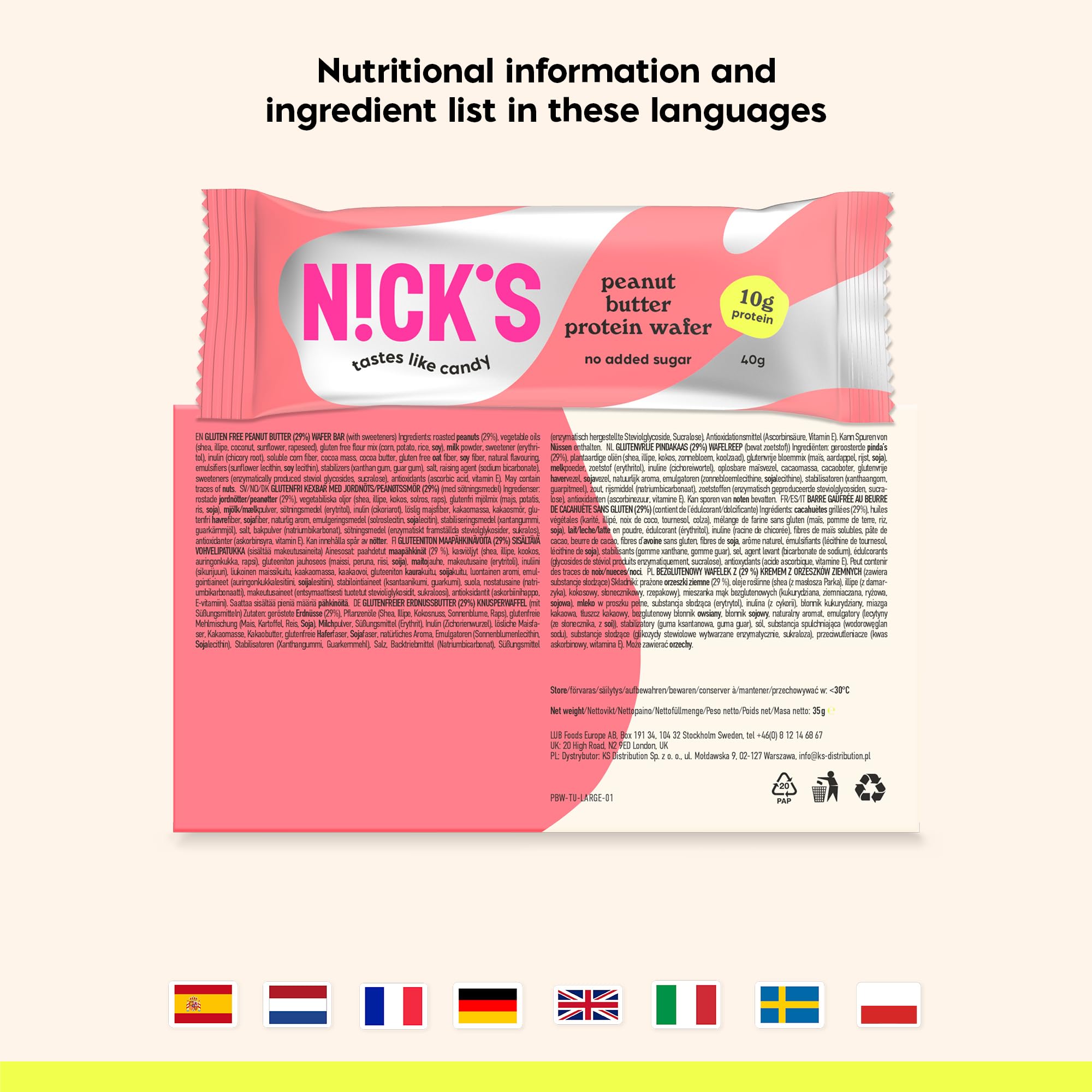 N!CK'S barrita en mesa de desayuno equilibrado, energía sin azúcares añadidos