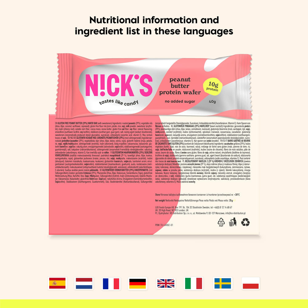 N!CK'S barrita en mesa de desayuno equilibrado, energía sin azúcares añadidos