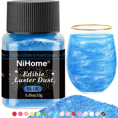 NiHome envase frontal del polvo brillo azul mostrando presentación profesional y uso fácil