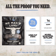 No Mans Land tiras de jerky Black Pepper detalle de corte a mano