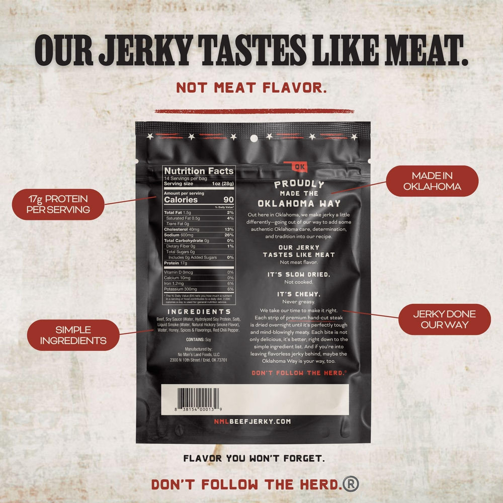 No Man's Land corte de carne cruda al lado del jerky reforzando calidad