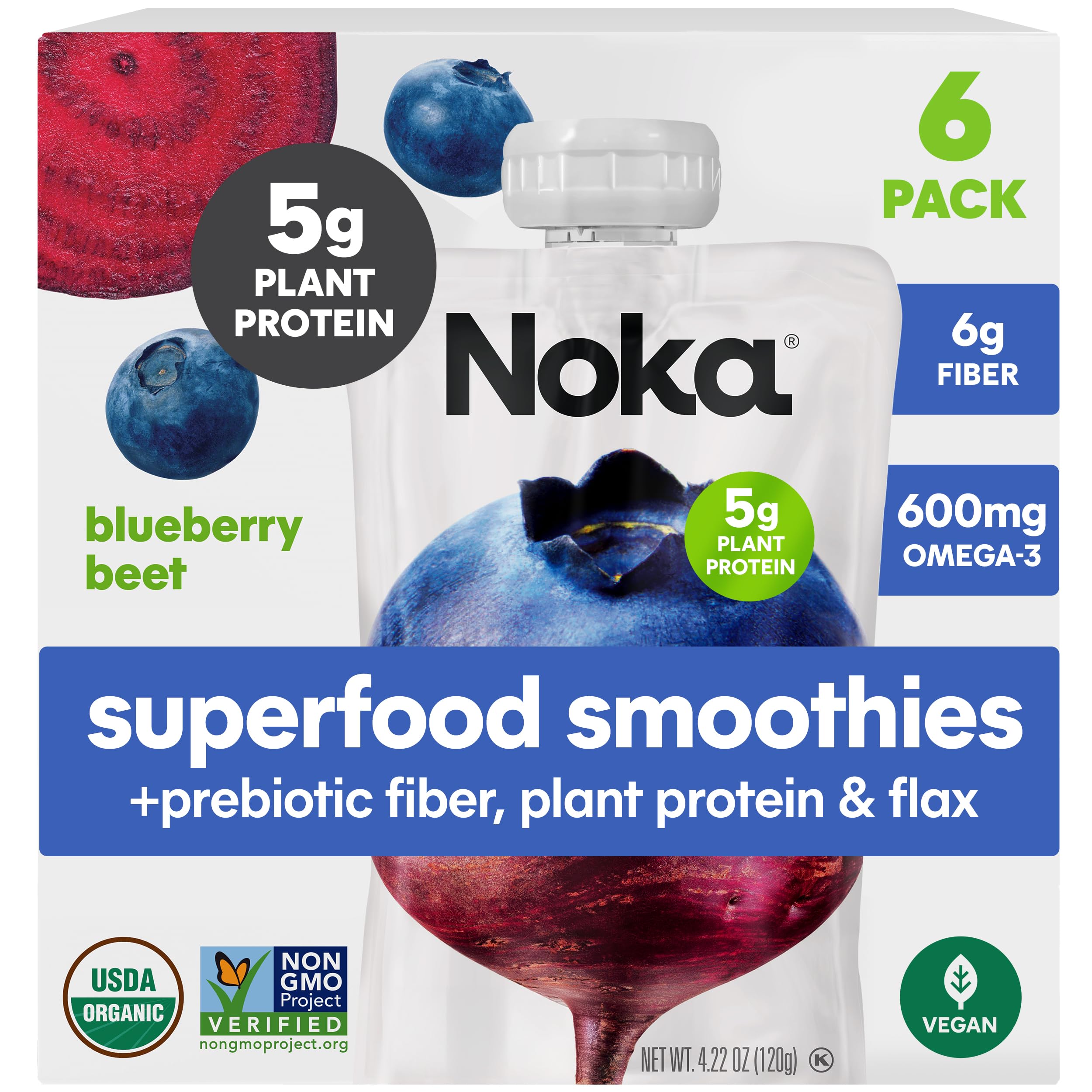 NOKA bolsita Blueberry Beet vista frontal con diseño claro y beneficios visibles
