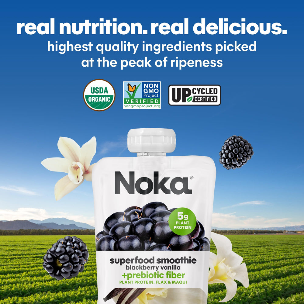 NOKA pouch abierto con textura cremosa que facilita su consumo