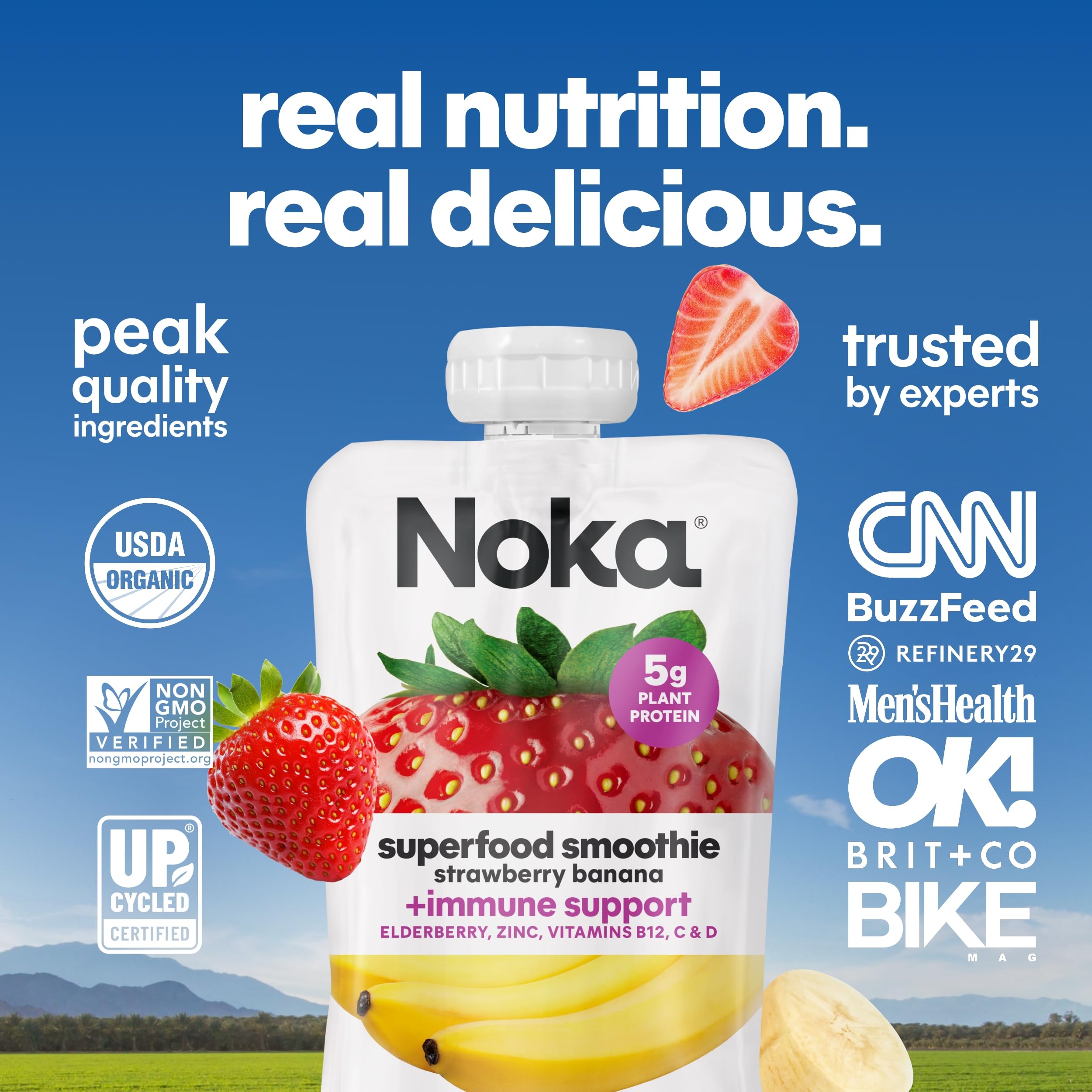 NOKA ingredientes orgánicos frescos como fresas y plátano