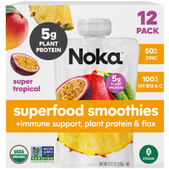 NOKA frente del empaque mostrando 12 pouches y conveniencia portátil
