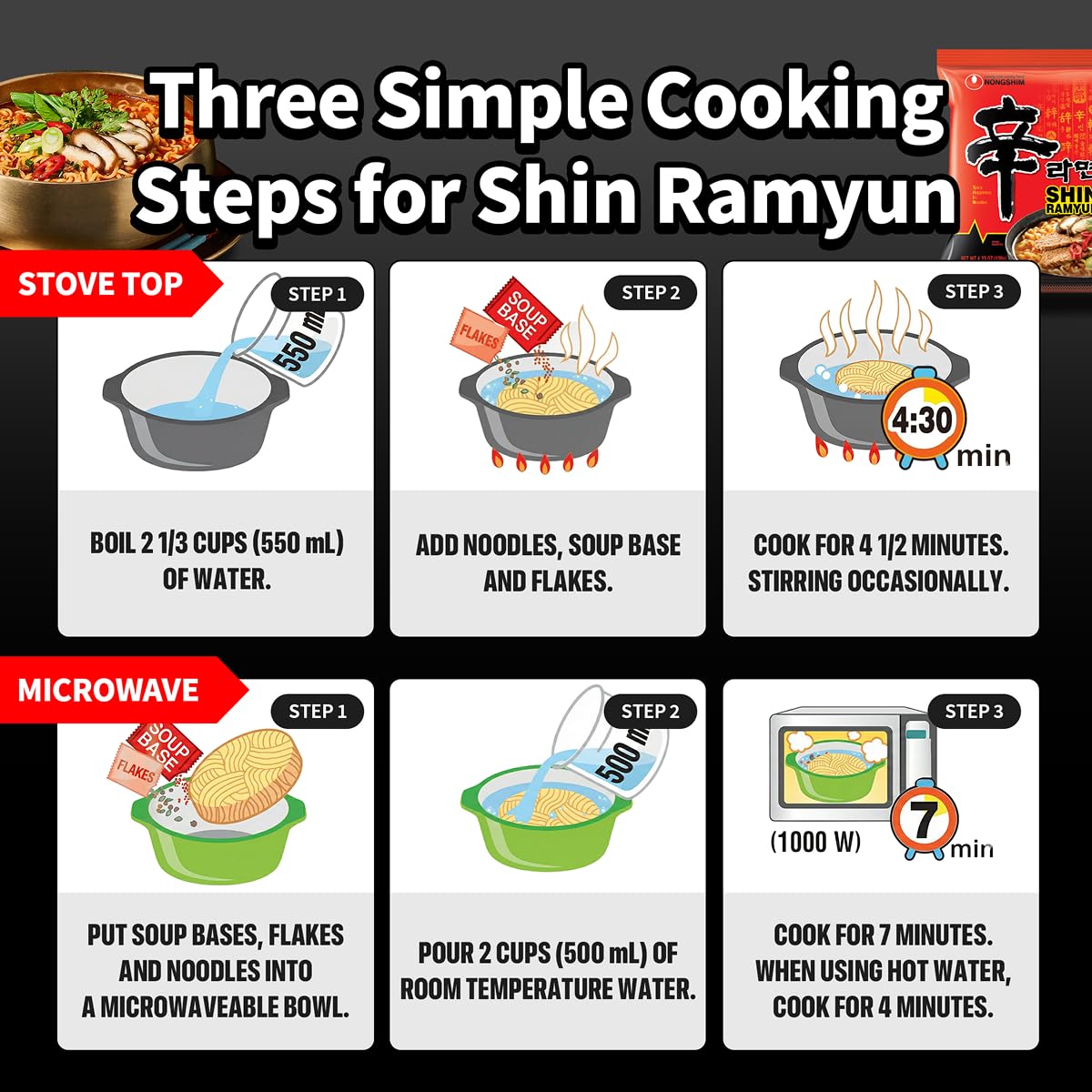 Nongshim paquete junto a una mano para mostrar escala y conveniencia