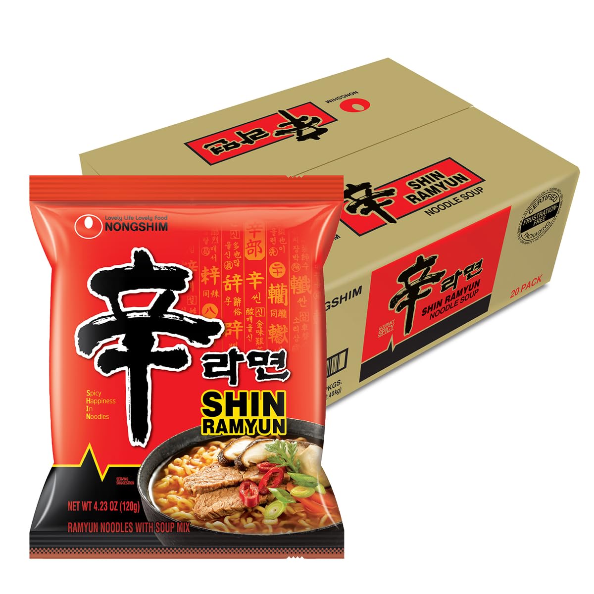 Nongshim empaque frontal mostrando diseño picante y listo para comprar