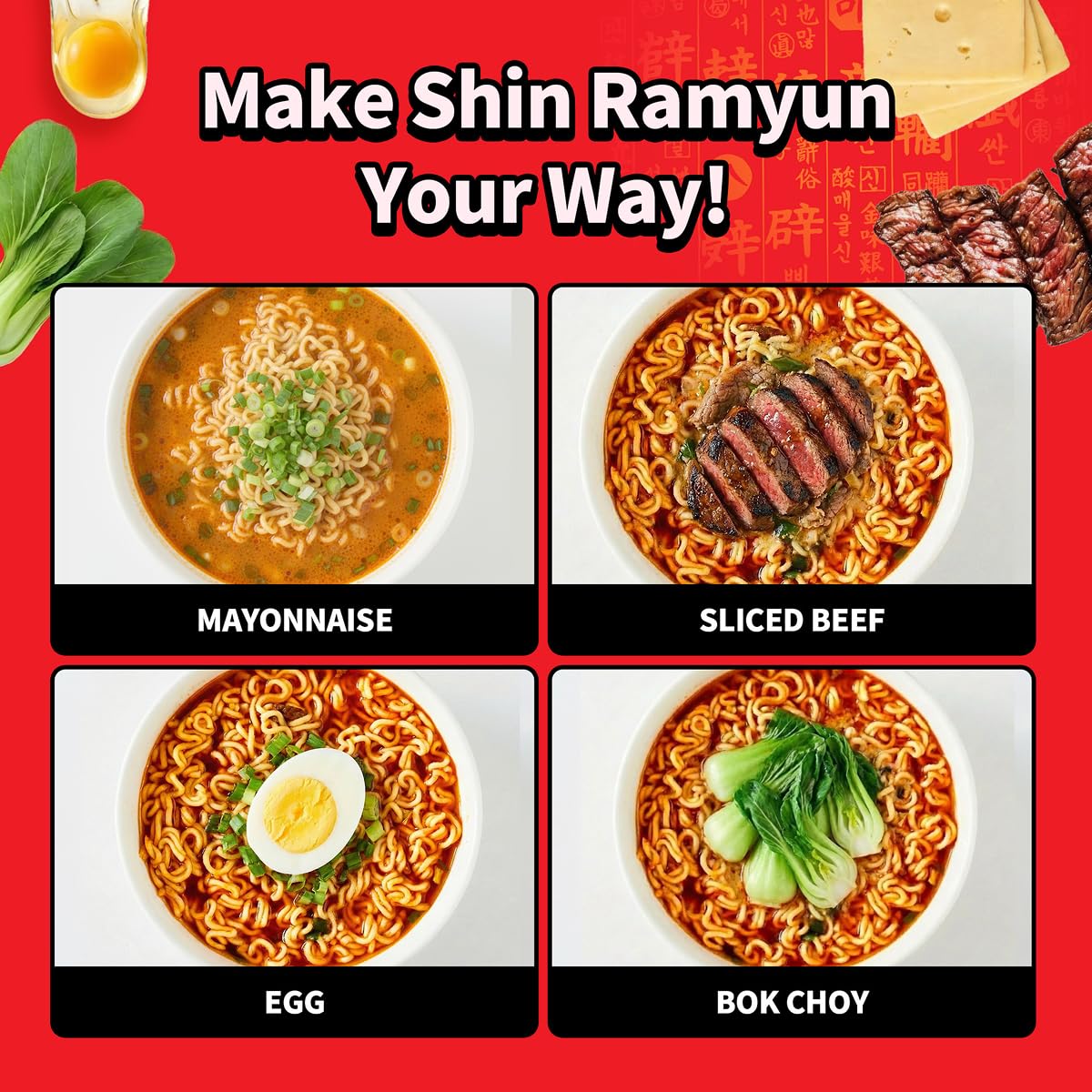 Nongshim ingredientes secos organizados para ilustrar calidad y contenido