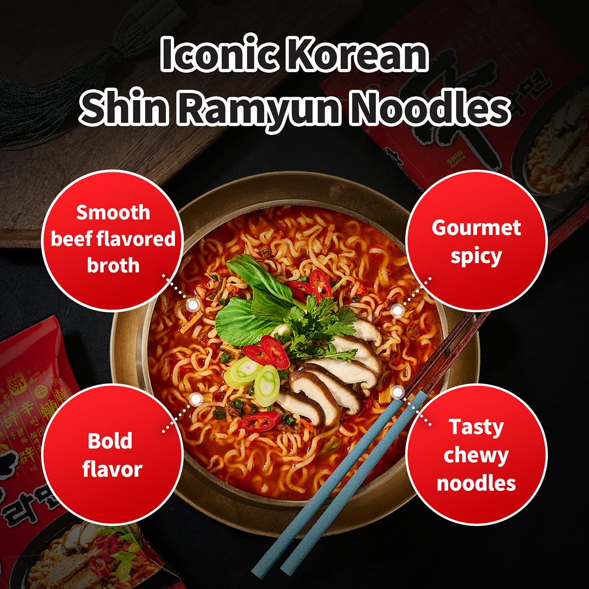 Nongshim primer plano de textura de fideos elásticos y consistentes