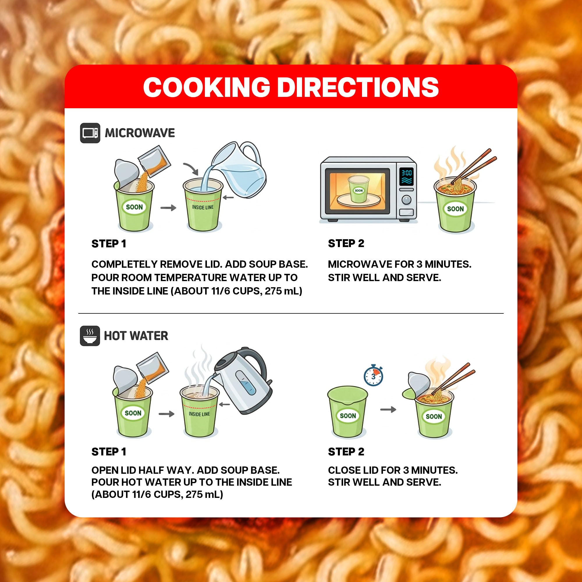 Nongshim preparación en mano lista para ver cómo se vierte agua caliente