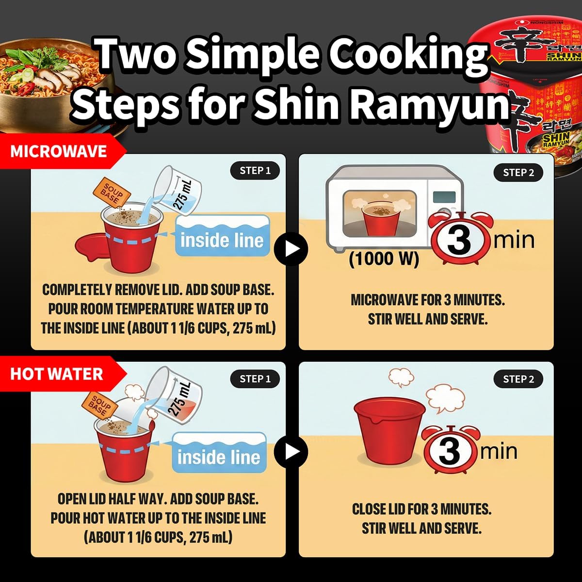 Nongshim taza en mano mostrando tamaño práctico y portátil