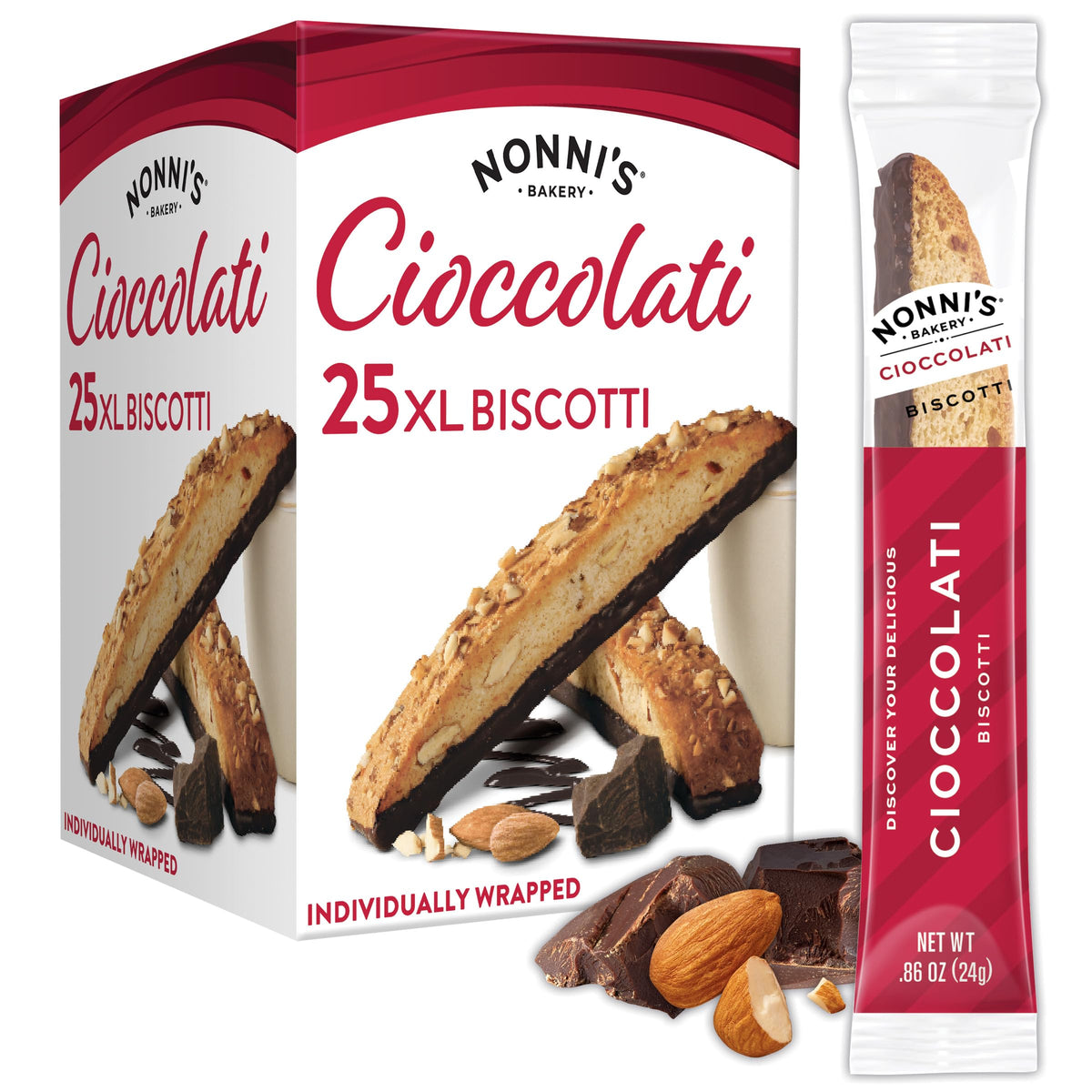 Nonni's caja delantera XL mostrando 25 biscotti, ideal para compartir