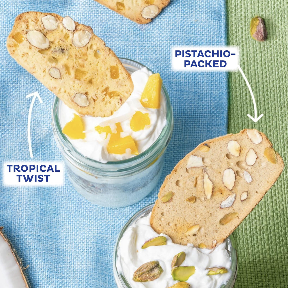 Nonni's almendras y pistachos como ingredientes visibles y naturales