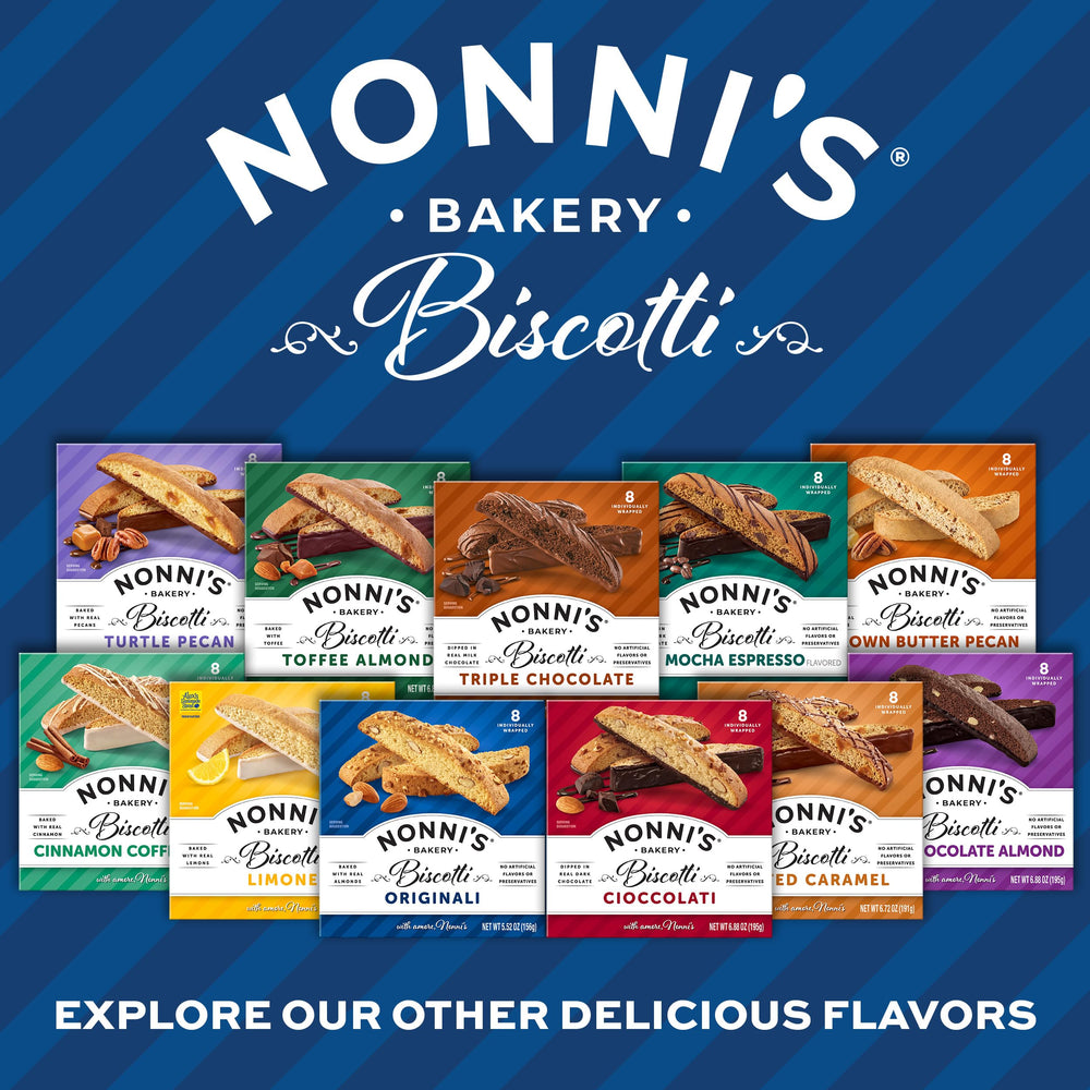 Nonni's biscotti al lado de una regla para comparar tamaño y porción