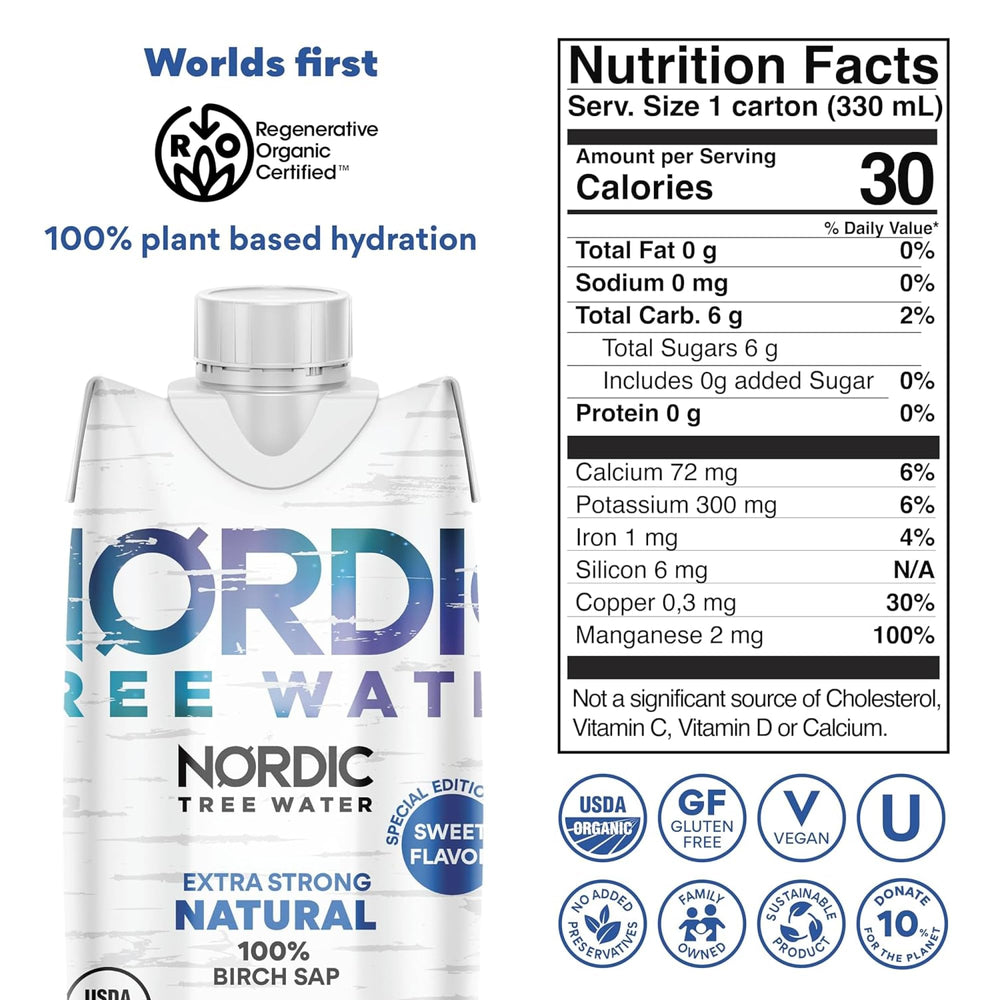 Nordic Tree Water detalle del cierre y etiqueta que resalta ingredientes naturales