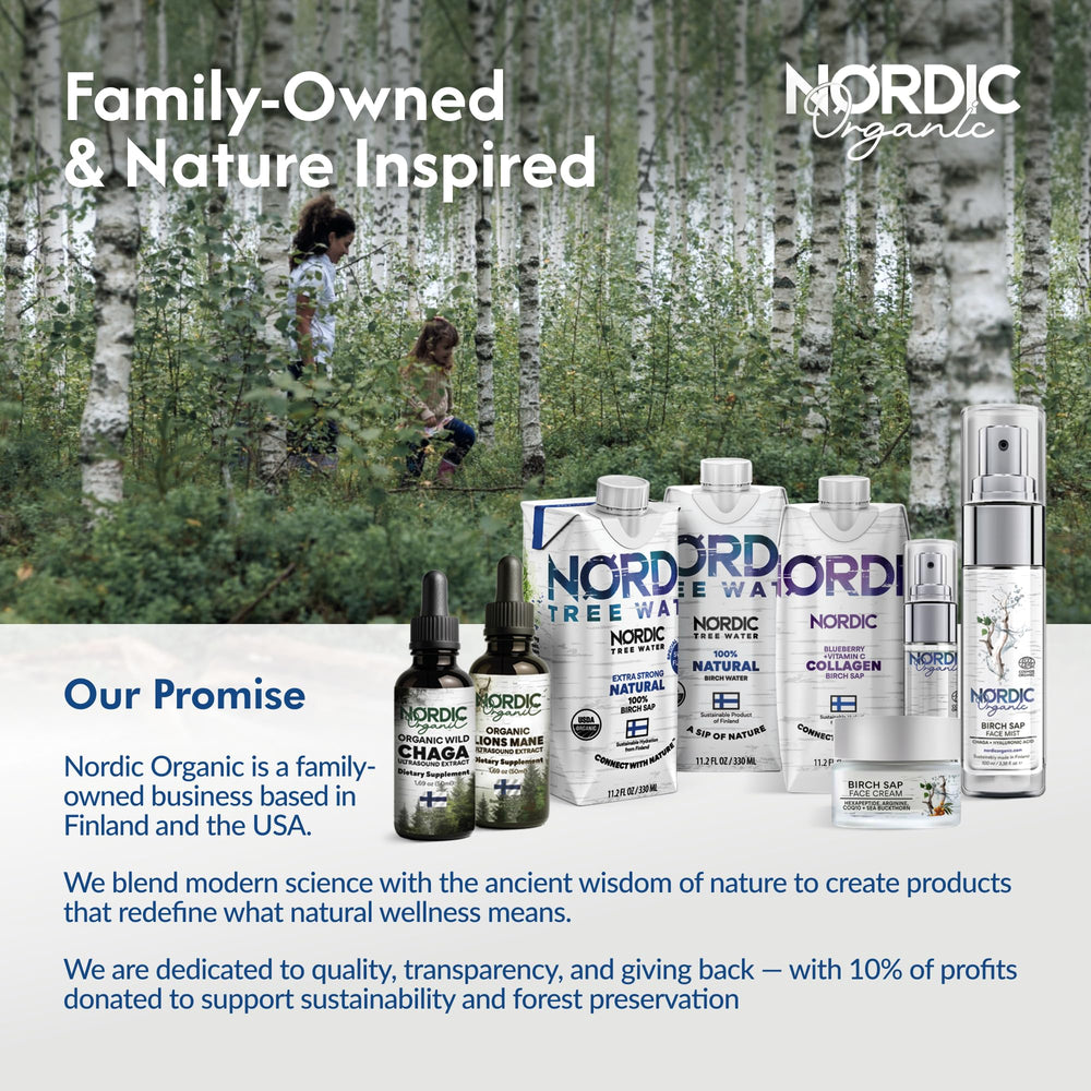 Nordic Tree Water vertida en vaso y mezclada en batido saludable