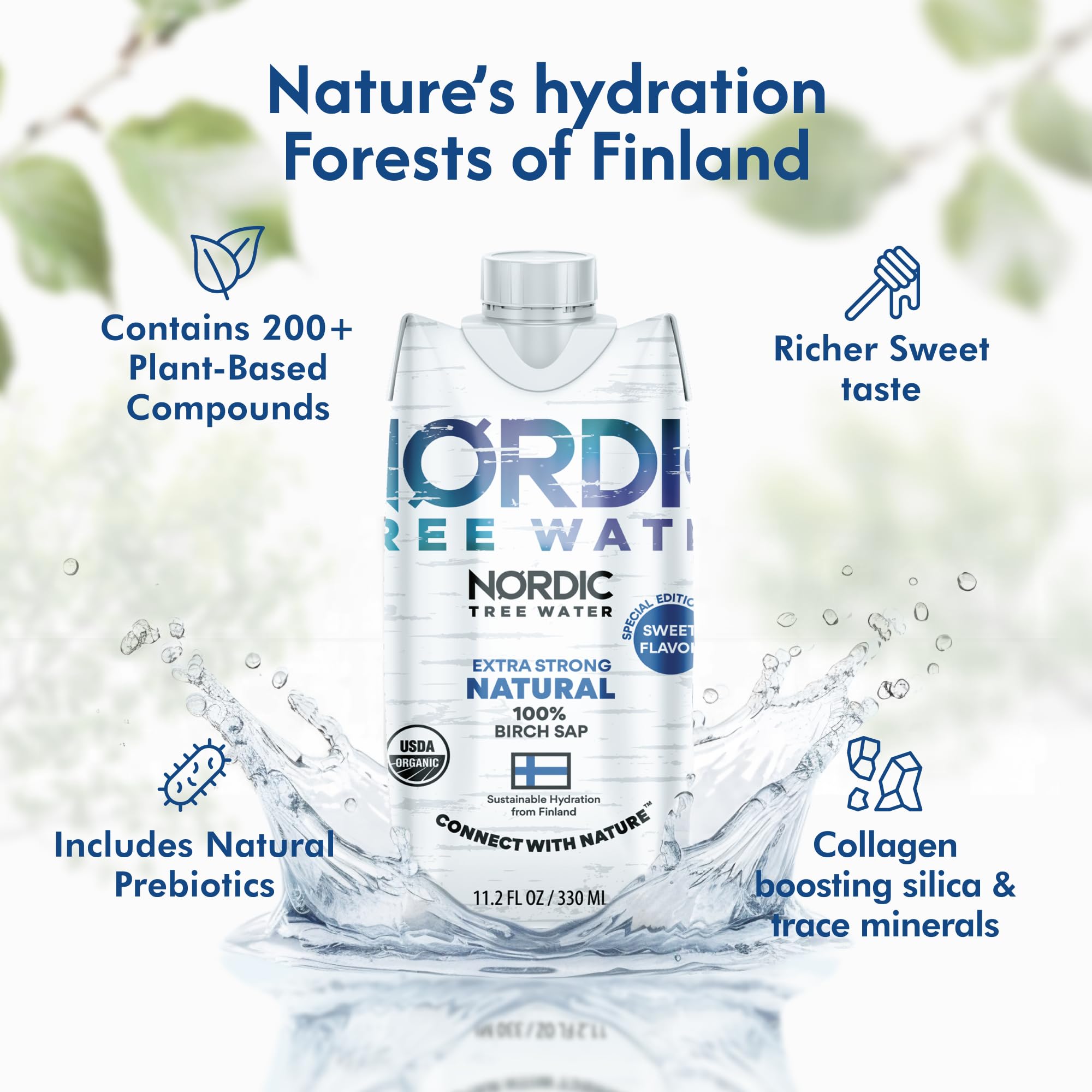 Nordic Tree Water textura clara de la savia destacando pureza y sabor limpio
