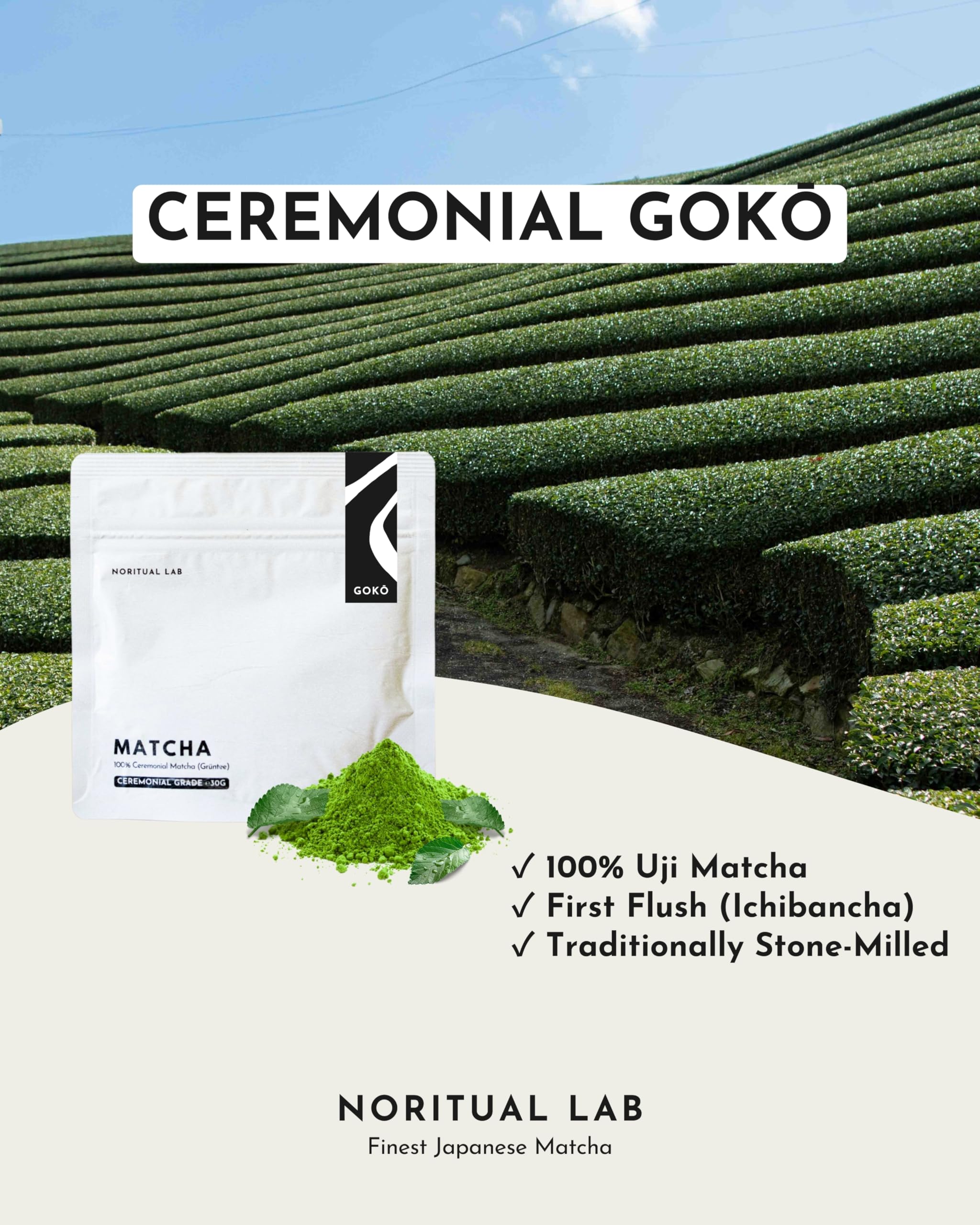 NORITUAL LAB polvo verde fino mostrando textura sedosa y disolución rápida