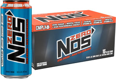 NOS Zero Sugar lata frontal mostrando el diseño y energía instantánea