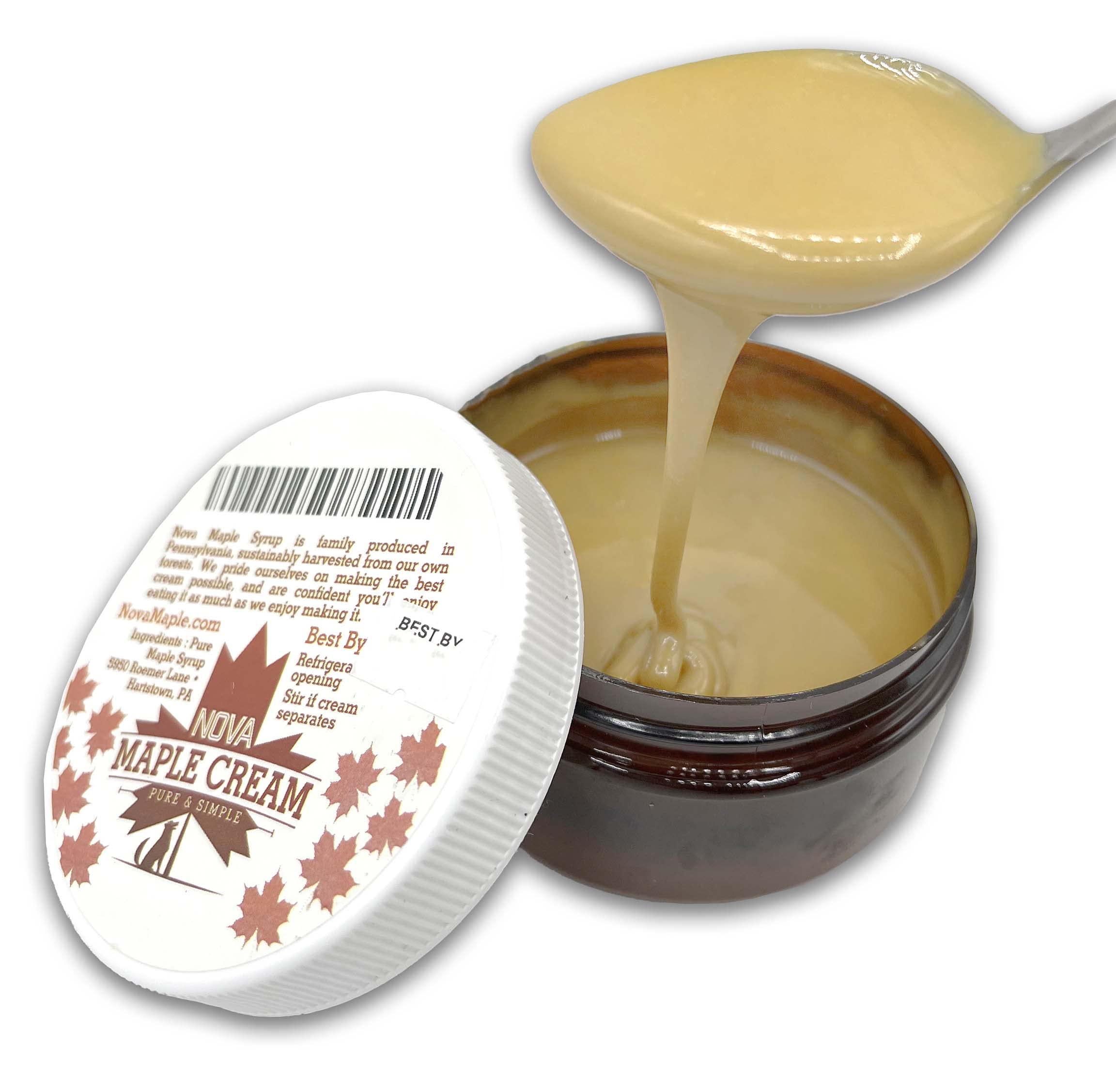 Nova Maple Syrup frasco junto a una regla para comparar tamaño práctico