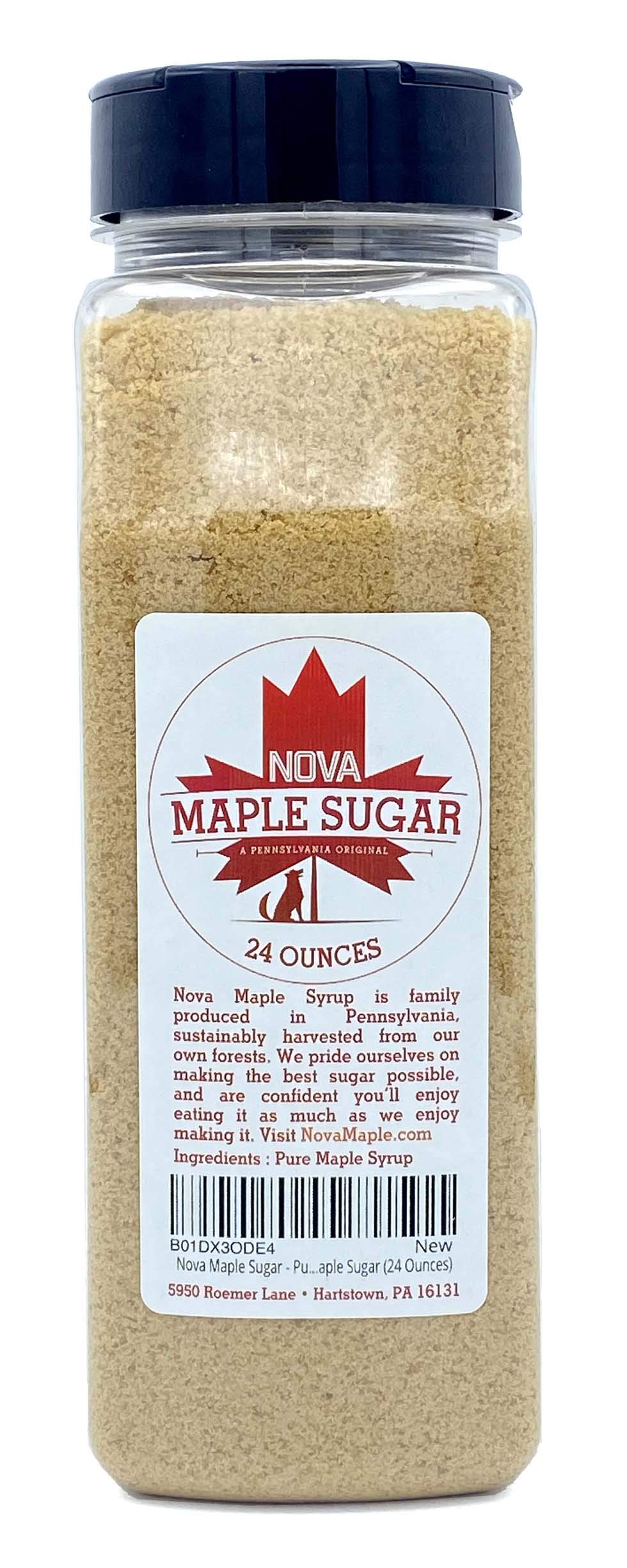 Nova Maple Syrup envase frontal de 24 oz mostrando etiqueta clara y beneficios