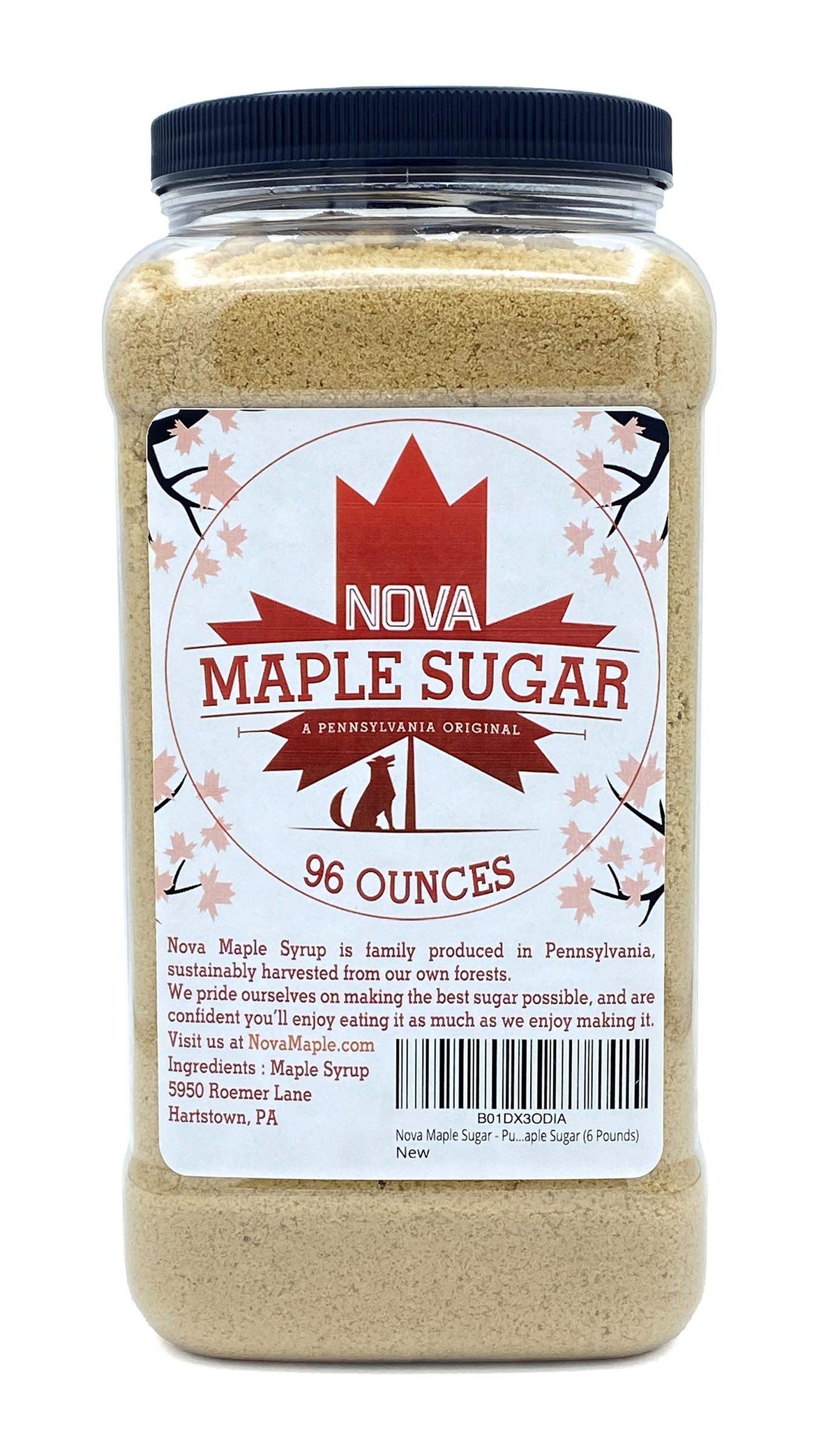 Nova Maple Syrup envase frontal mostrando 6 libras y beneficio de pureza