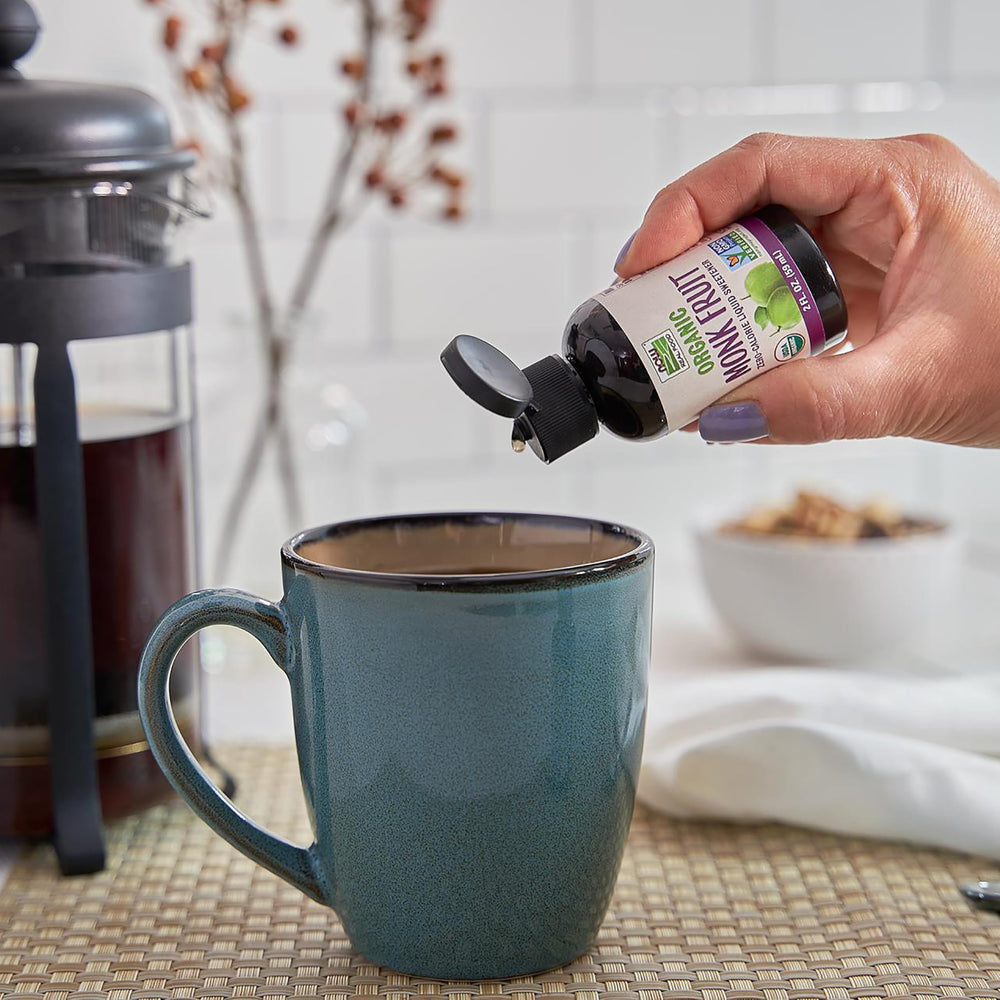 NOW monk fruit etiqueta con certificaciones orgánico y non-GMO para mayor confianza
