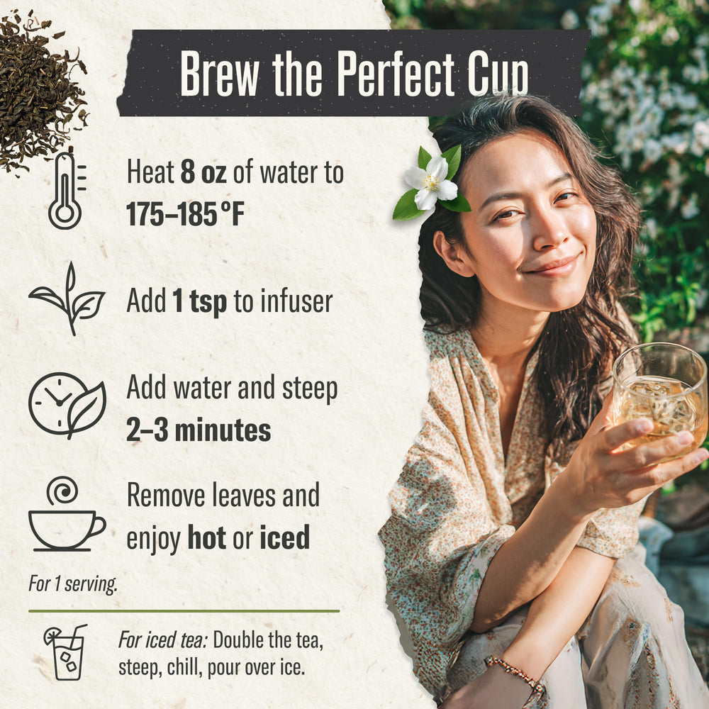 Numi taza servida lista para beber, sabor suave y apariencia clara