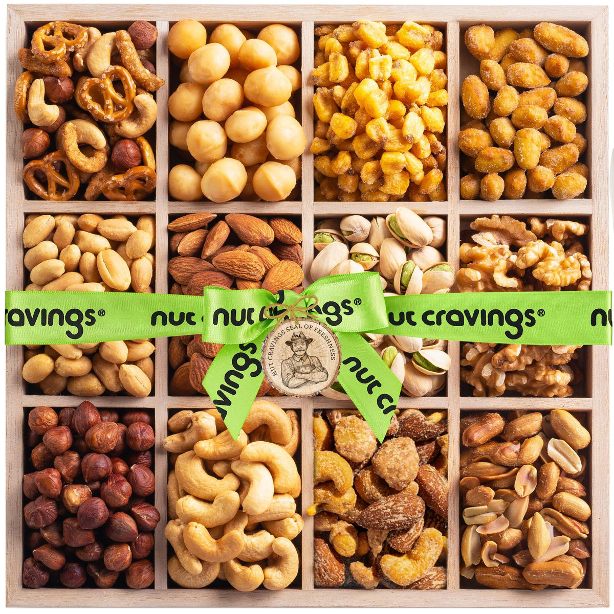 Nut Cravings bandeja frontal con 12 assortments y presentación elegante