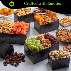 Nut Cravings cajas apiladas mostrando niveles y presentación premium