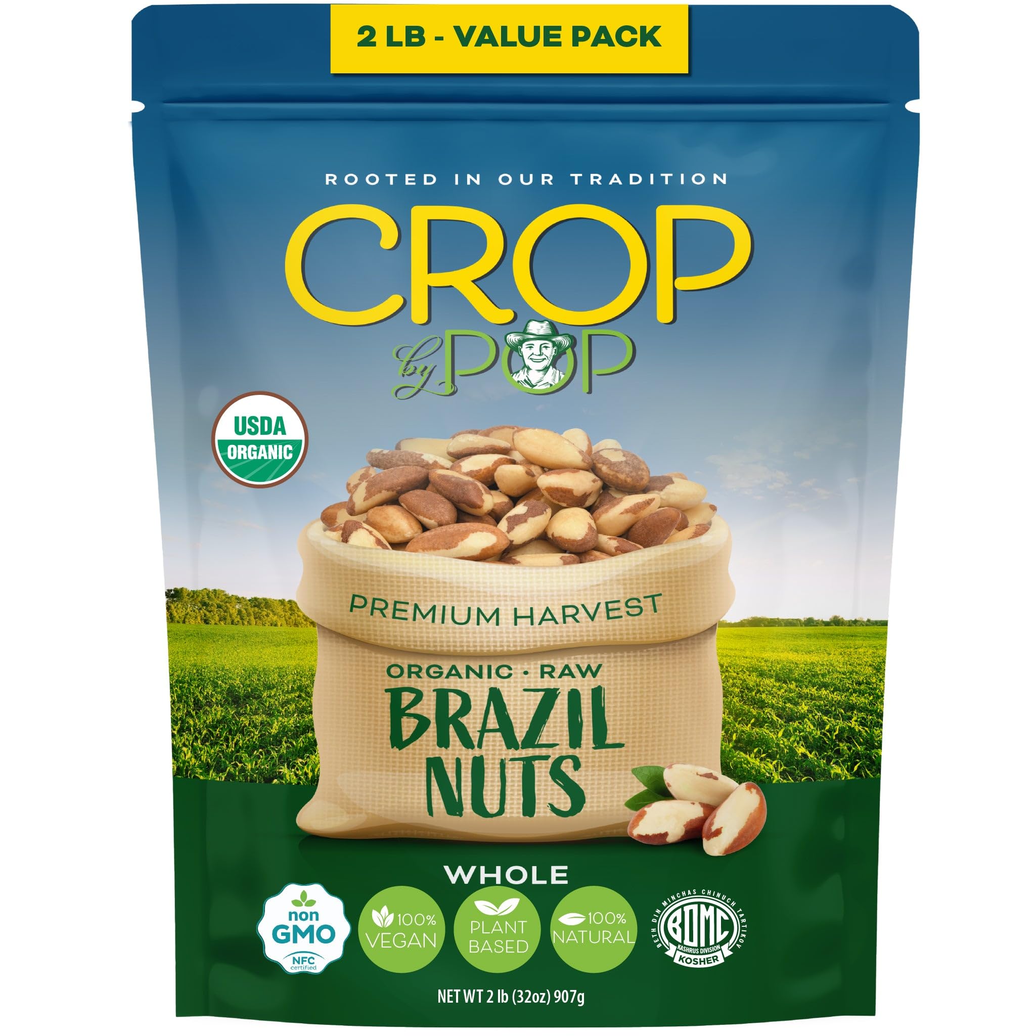 Nut Cravings CROP by POP empaque frontal grande mostrando 32 oz y sello orgánico