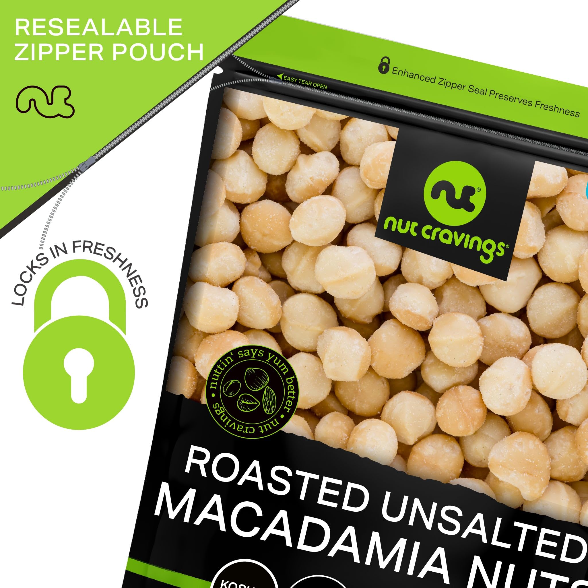 Nut Cravings cierre resellable que mantiene frescura y aroma