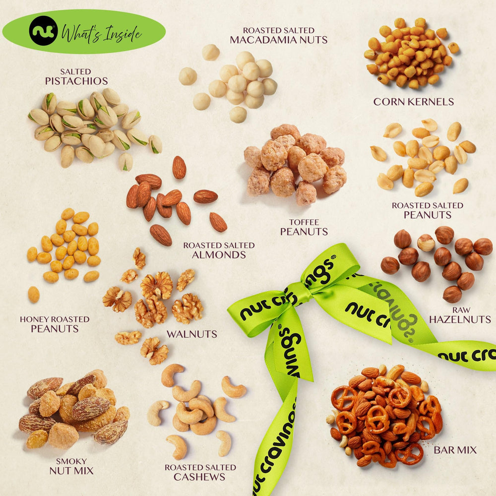 Nut Cravings etiqueta y cinta verde y negra que realzan el regalo