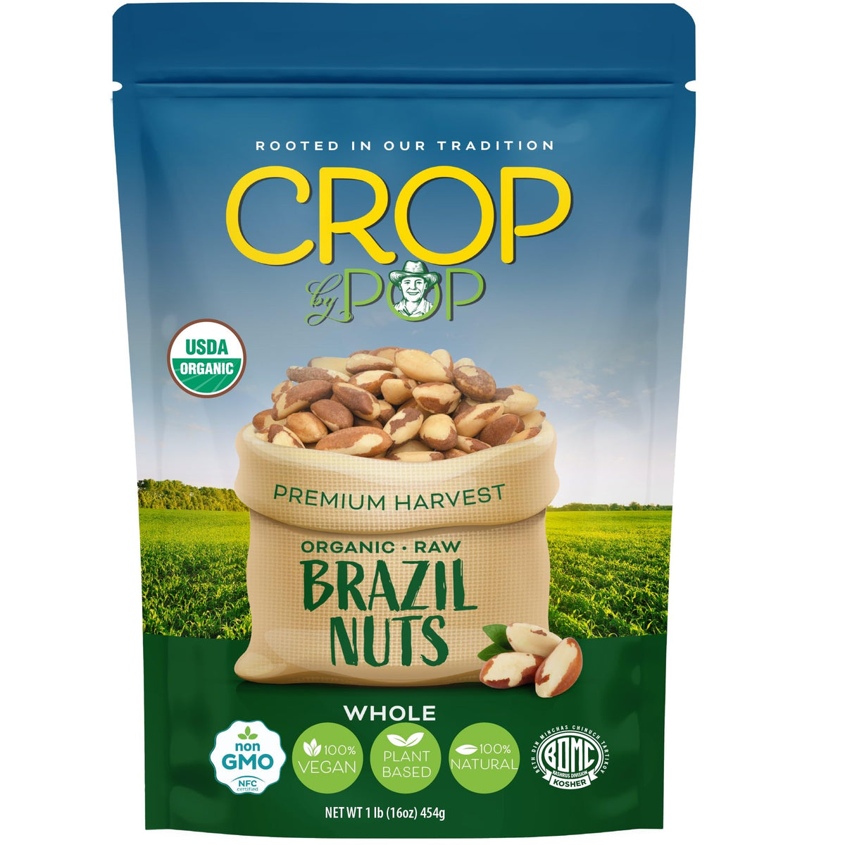 Nut Cravings empaque frontal CROP by POP muestra 16 oz y ventaja orgánica