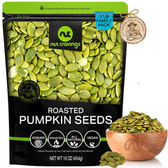 NUT CRAVINGS frente del empaque muestra bolsa resellable y tamaño 16oz